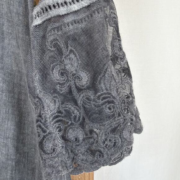 Gretty Zueger Gray V Neck Lace On Cuffs Hem High Low Tunic #1364 Size 2X - Picture 3 of 12